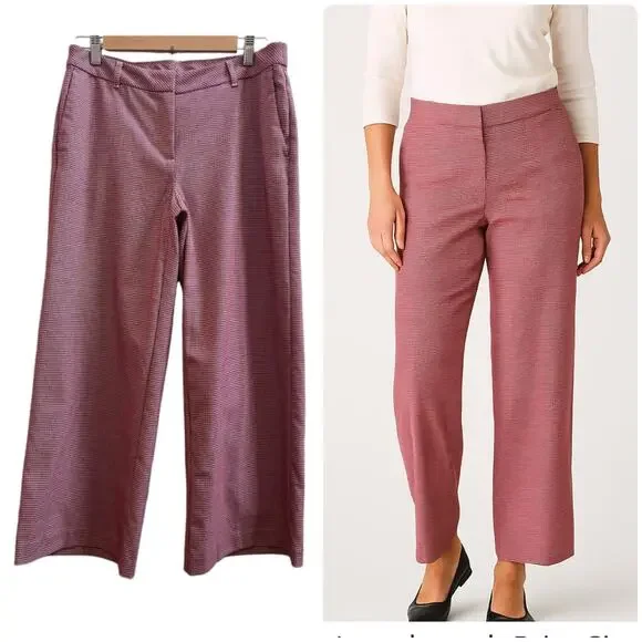 J Jill Red Houndstooth Print Size 8 Viscose Blend Wide Leg Pant 24.5 Inch Inseam - Picture 1 of 13